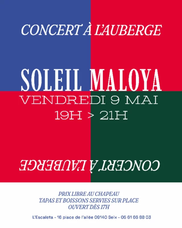*INFO DERNIÈRE MINUTE*
Suite à l’annulation de leur concert en première partie de Danyel Waro à la Bastide de Sérou, le groupe Soleil Waloya viendra vous faire danser sur la terrasse couverte de l’auberge au rythme de la musique réunionnaise. 
Rendez-vous ce vendredi 9 mai, de 19h à 21h ! 
Prix libre au chapeau, boissons et tapas sur place ! #concert #concertariege #couserans #evenement #escaleta #maloya #reunion