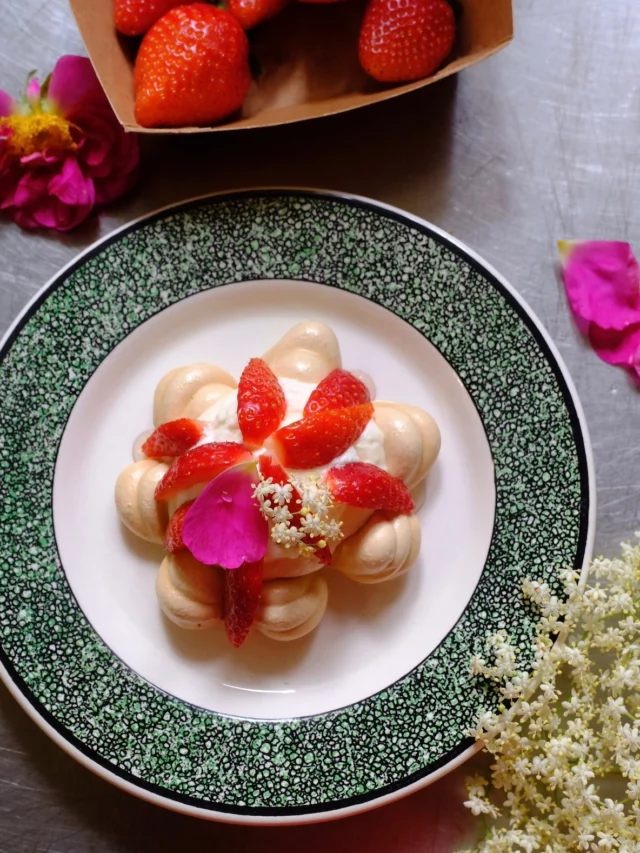 On vous a proposé dernièrement cette petite pavlova rose sureau et fraises, avec un sirop maison et les fraises de Lise du jardin de la Dosse ! Retour en image 📸🌷🍓#pavlova #rose #sureau #fraise #fleur #dessert #dessertlover #desserttime #escaleta #seix #ariege #couserans